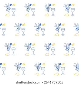 Seamless Olive Branch Textile Print Pattern. Mediterranean Atmosphere. Travel Vacation Rest Theme. Summer Resort Fabric Swatch Doodle Line Art 
 Hand Crafted Decoration. Simple Sketch Outline Drawing.