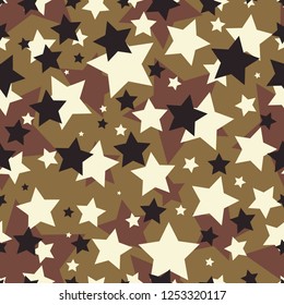 Seamless olive brown black and white fashion star shapes camouflage pattern vector