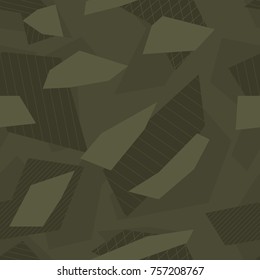 Seamless olive green abstract striped geometric blobs military fashion camouflage pattern vector