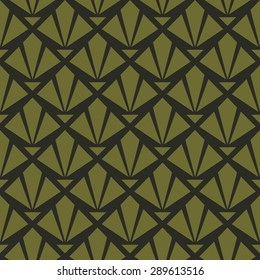 Seamless olive green art deco diamond rays pattern vector