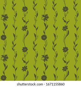 Seamless olive green floral pattern. Flower meadow. Perfect for fabrics print, background, wallpaper. Vector decorative background for your design. Elegant template for fashion prints.