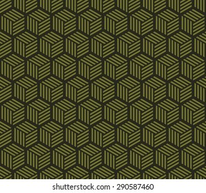 Seamless olive green hexagons with stripes pattern vector