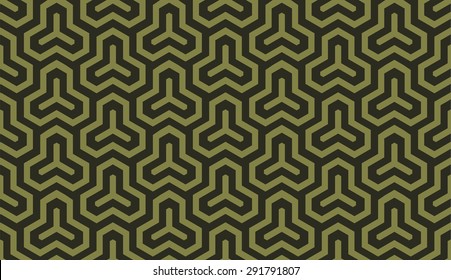 Seamless olive green isometric hexagonal symmetry medieval pattern vector