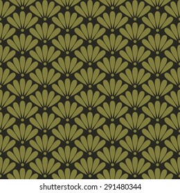 Seamless olive green oriental floral pattern vector