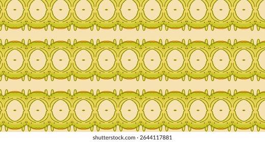 Seamless olive green ornamental border design with dotted details on beige. A stylish vintage-inspired pattern ideal for textiles, wallpapers, or packaging. 