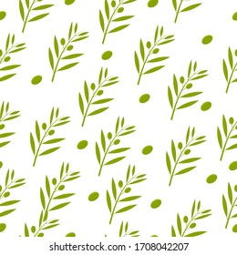 Seamless olive green pattern. Food illustration