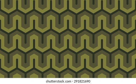 Seamless olive green retro isometric futuristic pattern vector