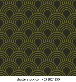 Seamless olive green simple art deco wave scales pattern vector