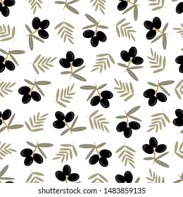 Seamless olive pattern. Bunch of olive tree. 