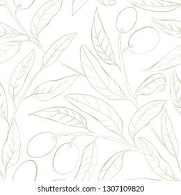 Seamless olive pattern on the white background. Vector illustration.