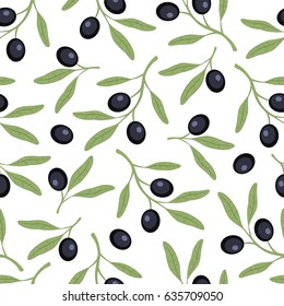 Seamless olive pattern. Vector olive branch. A simple pattern. Black olives. Vector.