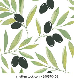 Seamless olive pattern Vector decorative olive branch. For labels, pack.