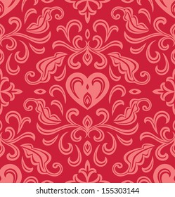 Seamless on floral ornate with heart (clipping mask)