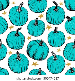 Seamless on white background. Food Allergy Pumpkin - A teal pumpkin in front of homes during Halloween is a symbol to Parents with children with food allergies, that the home has non food treats.