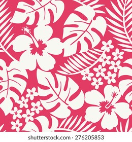 Seamless one color tropical flower pattern