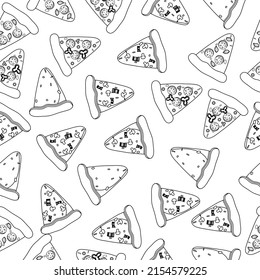 Seamless one line style pizza pattern fast food