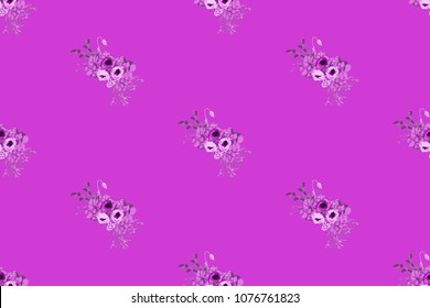 Seamless one tone pattern in small pretty flowers. Poppy bouquets.  Millefleurs. Floral background for textile, wallpaper, pattern fills, covers, surface, print, wrap, scrapbooking, decoupage.