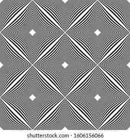 Seamless op art checked pattern. 3D illusion. Lines texture. Vector art.