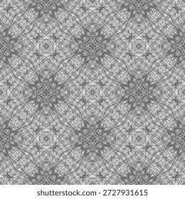 Patrón geométrico creativo del arte del Op, ornamento, fondo lineal moderno, composición gráfica de las líneas negras del efecto del cordón, estructura intensa organizada compleja, impresión de la moda, decoración original del Vector, juego cautivador de las líneas y de las Formas, precisión matemática y expresión artística, entrelazando de las líneas finas crea el encaje o la textura similar al Web, la imagen evoca la sensación de la estimulación intelectual, el misticismo y el misterio, la paz y la meditación, el infinito, el orden en el caos