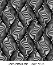 Seamless op art diamonds pattern. Wavy lines texture. Vector art.