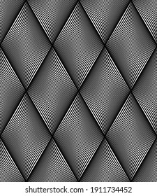 Seamless op art diamonds pattern with wavy lines texture. Vector art.