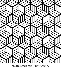 Patrón geométrico de op art sin inconvenientes. Ilusión 3D. Fondo y textura en blanco y negro. Arte vectorial.