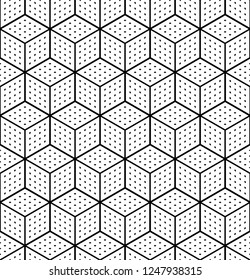 Patrón geométrico de op art sin inconvenientes. Ilusión 3D. Fondo isométrico blanco y textura. Arte vectorial.