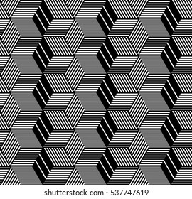 Nahtlose Op Art Muster. Textur der geometrischen Hexagons und Diamanten. 3D-Illusion. Vektorkunst.