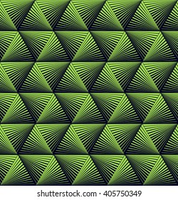 Seamless op art pattern of lined triangles. Stylish, geometric background vector design. Simple to edit, without gradient.
