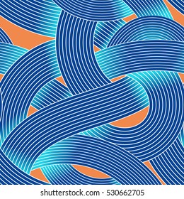 Seamless op art vector pattern. Striped wave abstract background. Optical illusion of volume. Moire lines, texture of curling ribbon.