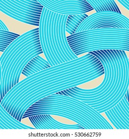 Seamless op art vector pattern. Striped wave abstract background. Optical illusion of volume. Moire lines, texture of curling ribbon.