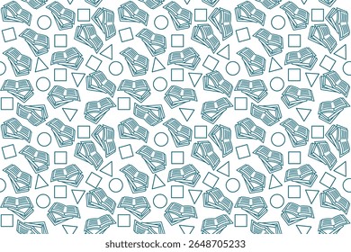 Seamless open book pattern with modern minimal quirky shapes, vibrant color, abstract school background, repetitive paper pages symbol, playful retro vibe for reading, learning growth and education co