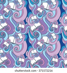 Seamless open books pattern, vector