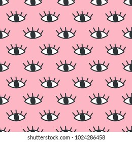 Seamless open eye pattern on pink background. vector