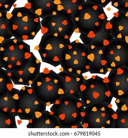 seamless of opened umbrellas and autumn leaves on white background. Vector illustration.