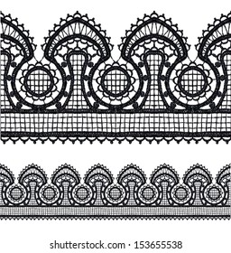 Seamless openwork lace border. Realistic vector illustration.