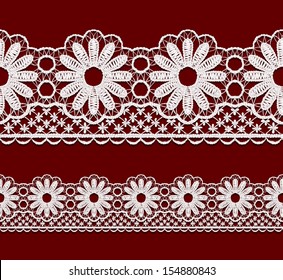 Seamless openwork lace border. Realistic vector illustration.