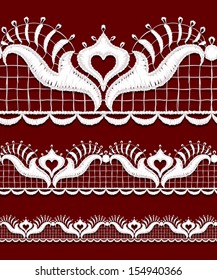 Seamless openwork lace border. Realistic vector illustration.