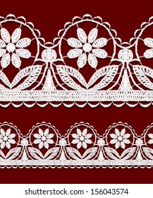 Seamless openwork lace border. Realistic vector illustration.