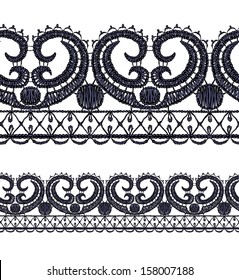 Seamless openwork lace border. Realistic vector illustration.