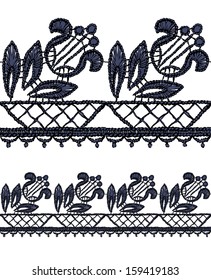 Seamless openwork lace border. Realistic vector illustration.