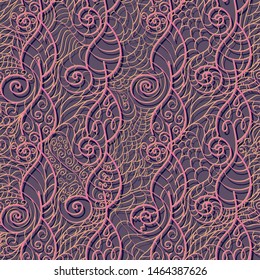 Seamless openwork lattice of stylized leaves and spirals