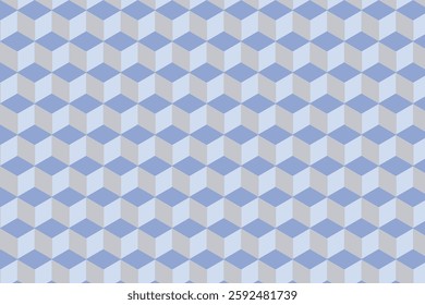 Seamless optical illusion pattern with 3D cubes in light blue, dark blue, and gray. Perfect for backgrounds, wallpapers, textiles, and modern graphic designs.