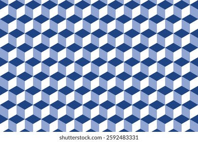 Seamless optical illusion pattern with 3D cubes in light blue, white, and dark blue. Perfect for backgrounds, wallpapers, textiles, and modern graphic designs.