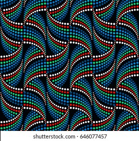 Seamless Optical Illusion Pattern with Colorful Dots. Modern Vector Background without Transparency. Seven Colors.