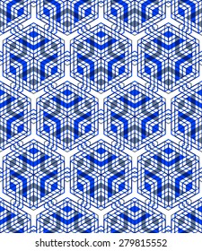 Seamless optical ornamental pattern with three-dimensional geometric figures. Intertwine colored EPS10 composition.