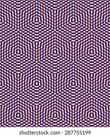 Seamless optical ornamental pattern with three-dimensional geometric figures. Intertwine colored EPS10 composition.