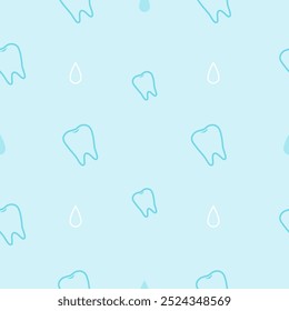 Fondo de salud oral sin fisuras para el consultorio del dentista con dientes limpios y saludables. Patrón de higiene dental azul con dientes sanos. Patrón sin fisuras. Ilustración vectorial