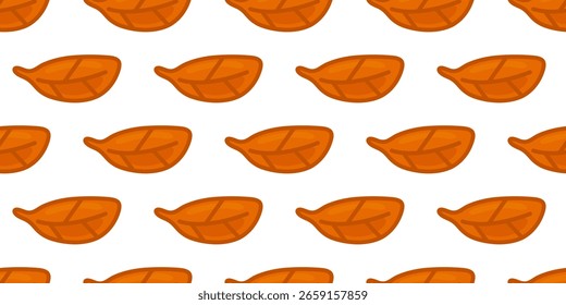 Patrón de hojas de otoño naranja sin costuras. Diseño repetitivo con hojas naranjas simples sobre un fondo blanco, estilo de dibujos animados juguetón y audaz.