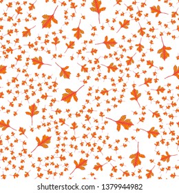 Seamless orange autumn leaves pattern. Vector illustration on white background.